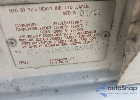 2007 Subaru Impreza 2.5I z USA, uszkodzony, nr VIN JF1GD61687G502268